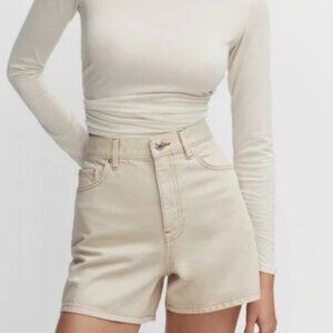 Mango High Waist Ecru Off White Jean Shorts US 6 / 38 NWT